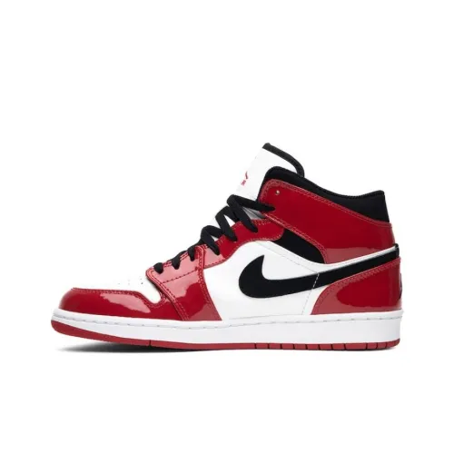 Jordan Air Jordan 1 Ретро Chicago Bulls Patent MID Топ Винтажные баскетбольные кроссовки Мужской Белый и красный 2003