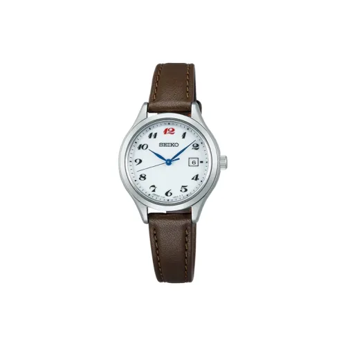 SEIKO Solar Кварц Механизм Кожаный Ремешок Часы Женские Белый Циферблат STPX099