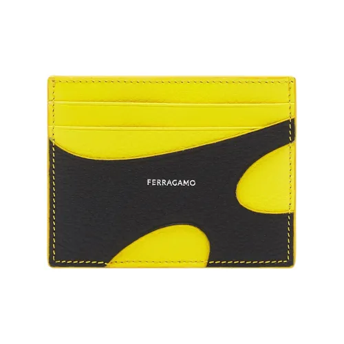 Ferragamo Hammered Телячья кожа Держатель для карт Держатель для карт Мужской Черный и Желтый