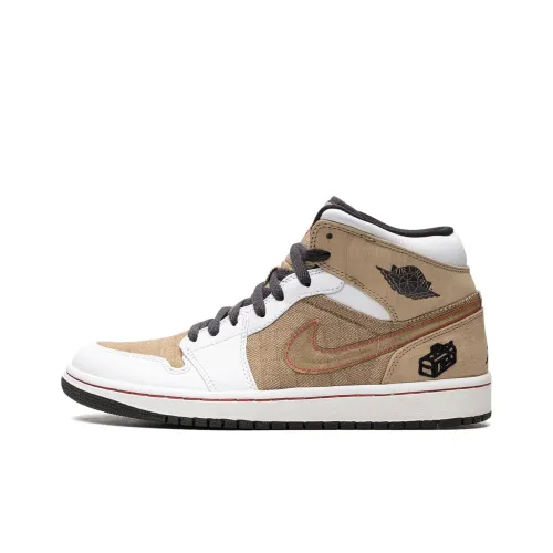 Jordan Air Jordan 1 Ретро День Отцов Твид MID Топ Винтажные баскетбольные кроссовки Мужской Белый-коричневый 2008