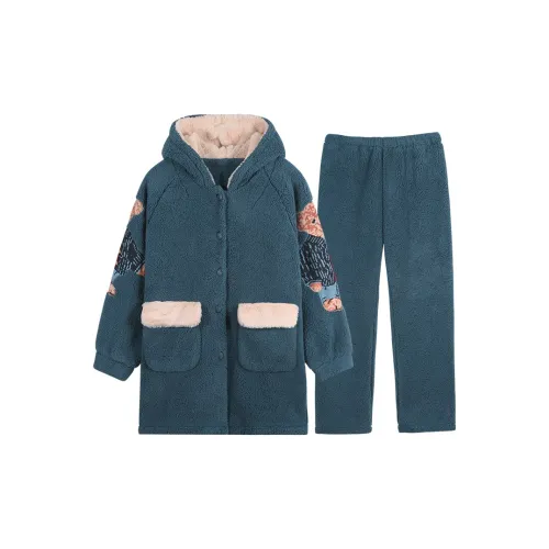 Sha Qian Пижамный комплект Зимний Женский Синий