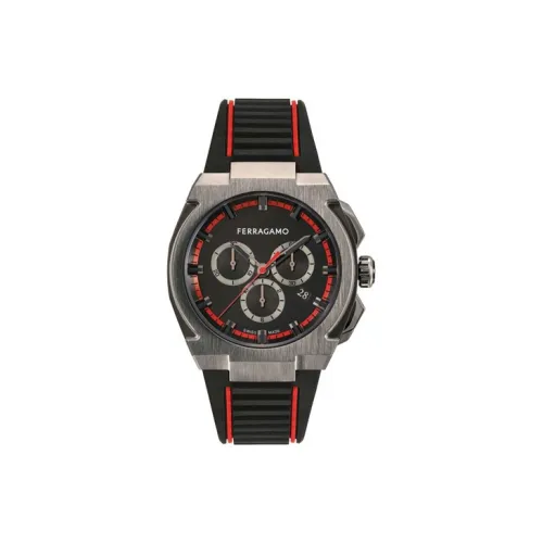 FERRAGAMO Наручные часы Кварцевый механизм ПУ (полиуретан) Ремешок 41 Черный циферблат Мужские часы
