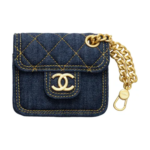 CHANEL Деним Charm Сумка Монета Кошелек Чехол для наушников Женские Синий