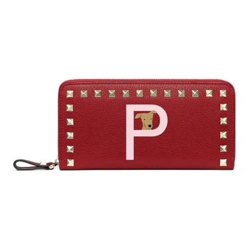 Valentino Garavani Rockstud Телячья кожа с рельефом Кошелек Женские Красный Розовый