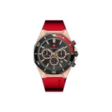 Розовый ободок, черный циферблат, красный ремешок