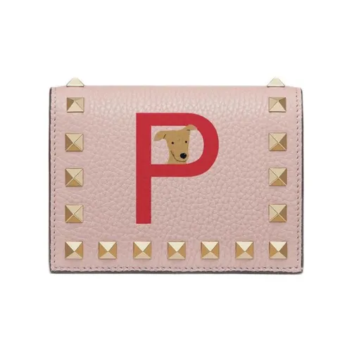 Валентино Гаравани Рокстуд Телячья кожа с рельефом Кошелек Женские Кристалл Розовый и Чистый Красный
