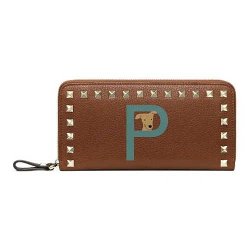 Valentino Garavani Rockstud Телячья кожа с рельефом Кошелек Женское Седло Коричневый Британский Зеленый