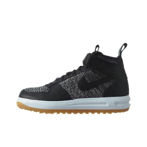 Nike Lunar Force 1 Flyknit Workboot Амортизация Износостойкий MID Топ Кроссовки для скейтбординга Мужские Черные