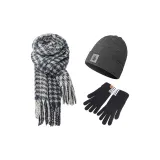 Шарф+Серый с флисовой подкладкой Шапка+Перчатки