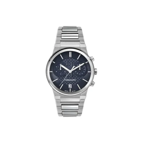 FERRAGAMO Наручные часы Кварцевый механизм Металлический ремешок 41 Синий циферблат Мужские часы