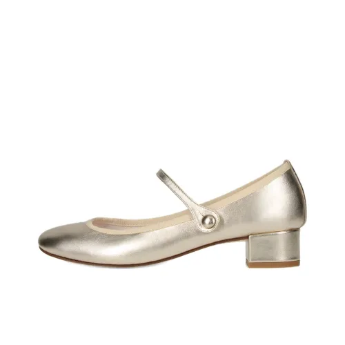 Repetto Розовые туфли Mary Jane с грубым каблуком 3 см женские золотые