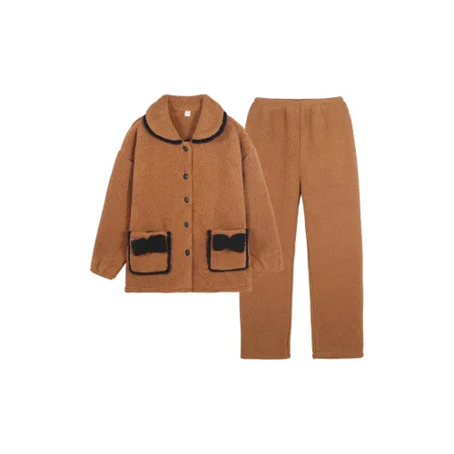 Sha Qian Пижамный комплект Осенний и Зимний Женский Кофейный