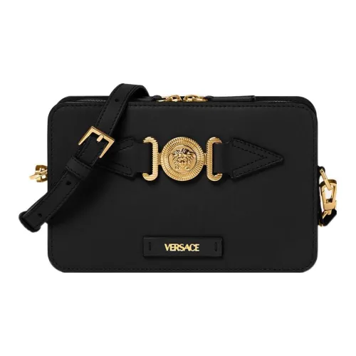 VERSACE Телячья кожа Курьерская сумка Сумка через плечо Маленькая Мужская Черная