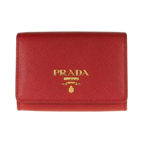 PRADA Коровья кожа Держатель для карт кошелек Женский Красный