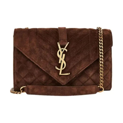 SAINT LAURENT Конверт Замша Конверт Сумка через плечо Женская Коричневая