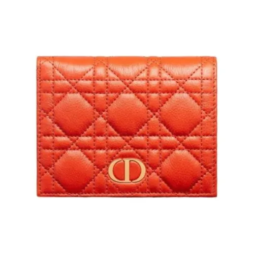 DIOR Cannage Телячья кожа Кошелек Женские Апельсин