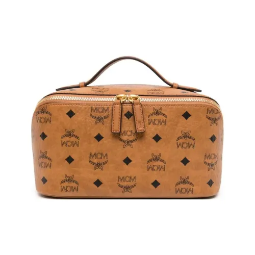 MCM Ottomar Холст с кожей Сумка Косметичка Сумка для туалетных принадлежностей Женская Коньяк