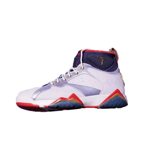 Trophy Room x Jordan Air JORDAN 7 Устойчивые к истиранию Высокие кроссовки для баскетбола Винтажные Мужские Синий Белый Красный