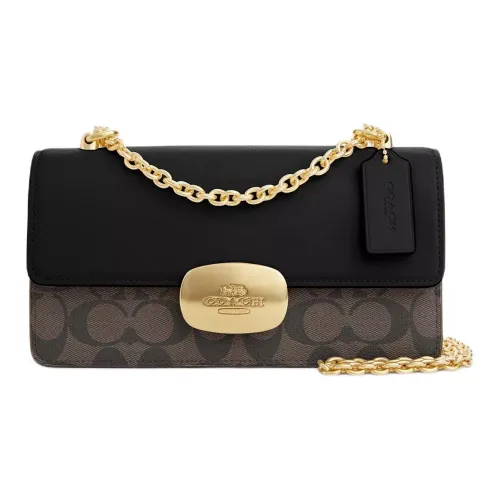 COACH Eliza Холст и Кожаная Сумка с Цепочкой Маленькая Квадратная Сумка Сумка через плечо Средняя Женская