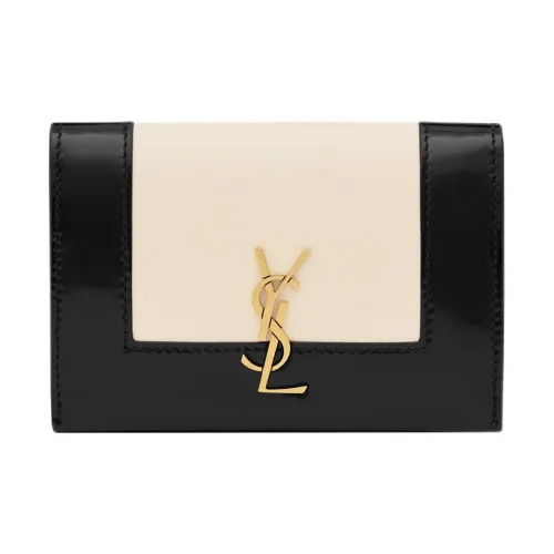 SAINT LAURENT Cassandre с коровьей кожей и овчиной кошелек держатель для карт женский молочно-белый и черный