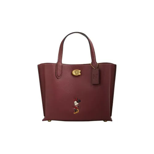 COACH Disney Collaboration Willow Кожа Тоут Сумка Сумка для покупок Сумка среднего размера Женская Бордовая