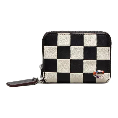 COACH Zip Around Кожа Монетница Кошелек Женские Черный Мел