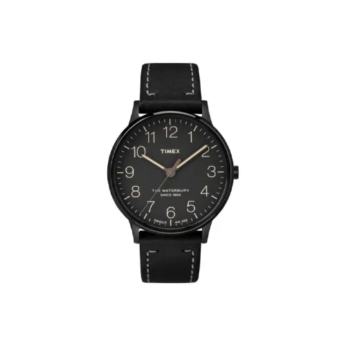 TIMEX Кварцевые часы Кожаный ремешок 40 мм Черный циферблат Унисекс