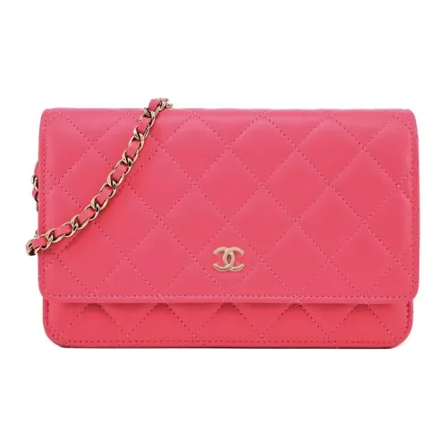 CHANEL WOC Lambskin Flap Bag Crossbody Bag Women's Peach Pink