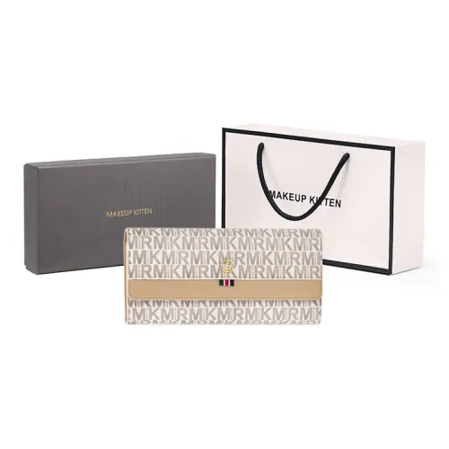 MAKEUP KITTEN PVC Кошелек Длинный Укороченный Клатч Кошелек Женский Экрю Кофе