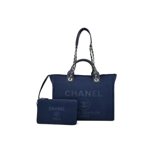 CHANEL Холст BEACH BAG Тоут Сумка Сумка для покупок Сумка через плечо Маленькая Женская Темно-синий