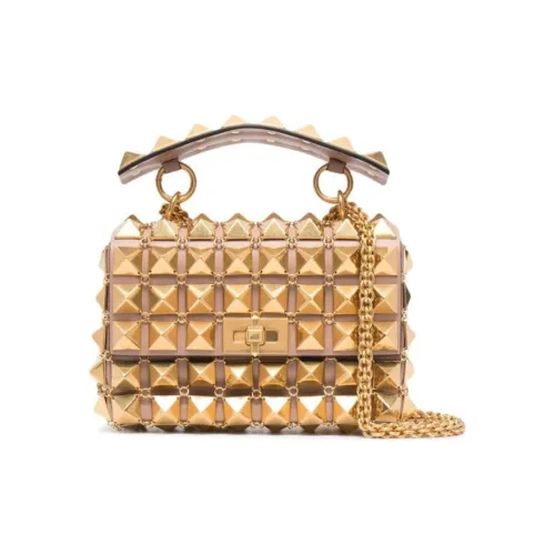 Valentino Roman Stud Натуральная кожа Через плечо Одно плечо Сумка Женская Золотая