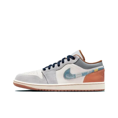 Jordan Air Jordan 1 Винтажные баскетбольные кроссовки Low Топ Белый Синий Мужской