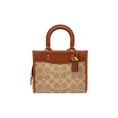 COACH Rogue Холст и Кожа Тоут Сумка Сумка для покупок Сумка Маленькая Женская Коричневая и Хаки