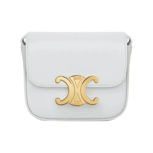 CELINE Triomphe Bright Calfskin Crossbody Bag Shoulder Bag Mini Women's Moon White