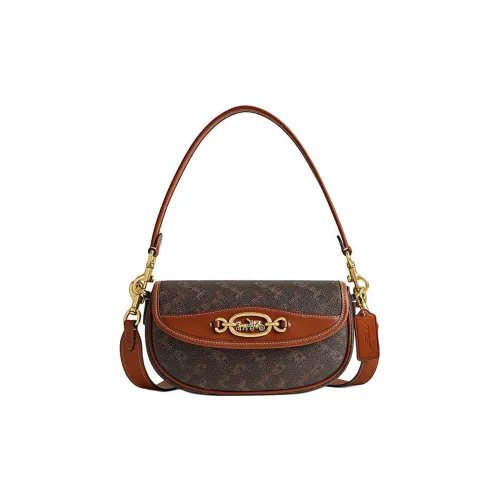 COACH Харлей Холст с кожей Седло Сумка Сумка через плечо Сумка через плечо Сумка среднего размера Женская Кофейная и Коричневая
