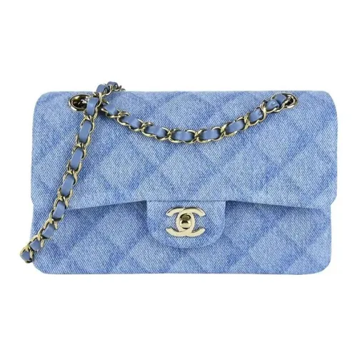 CHANEL Classic Flap CF Printed Denim Сумка через плечо Женская Светло-синяя