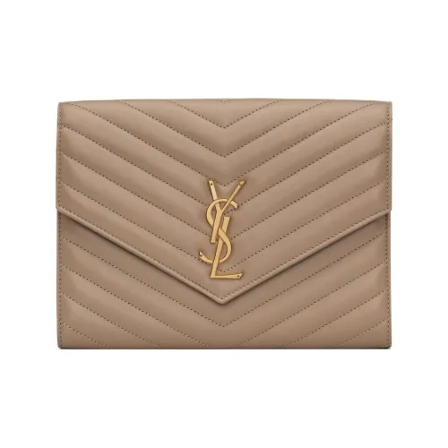 SAINT LAURENT Cassandre Lambskin Clutch Women's Dust Gray