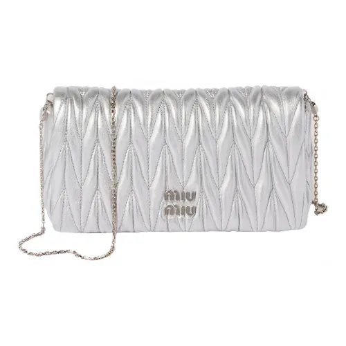 MIU MIU Matelassé Напп Кожа Сумка через плечо Сумка на плечо Мини Женская Серебряная