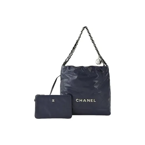 CHANEL Блестящая Телячья Кожа Тоут Сумка Сумка для покупок Сумка Сумка через плечо Маленькая Женская Морской Синий