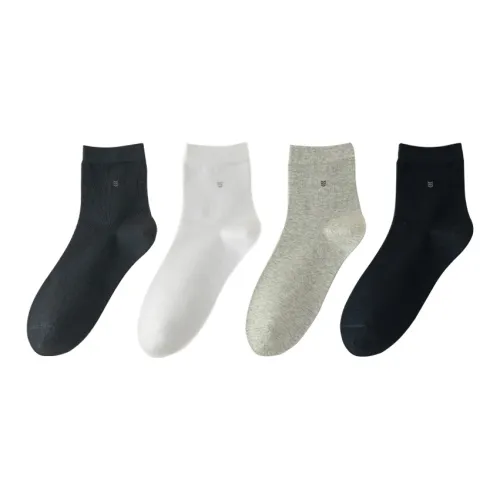 MENGNA 4 пачки Черный 1 + Светлый Фотиния Серый 1 + Белый 1 + Темный Серый 1 Мужские носки MID до икры
