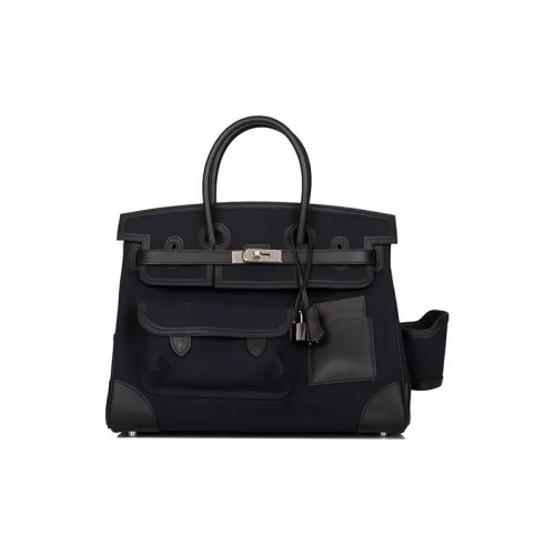 HERMES Birkin Swift Кожа и Холст Сумка Birkin Сумка Унисекс Черный и Синий