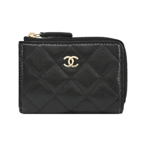 CHANEL Litchi Grain Calfskin Wallet Women's Black