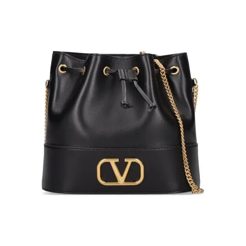 Valentino Vlogo Lambskin Bucket Bags Crossbody Shoulder Bag Women's Black