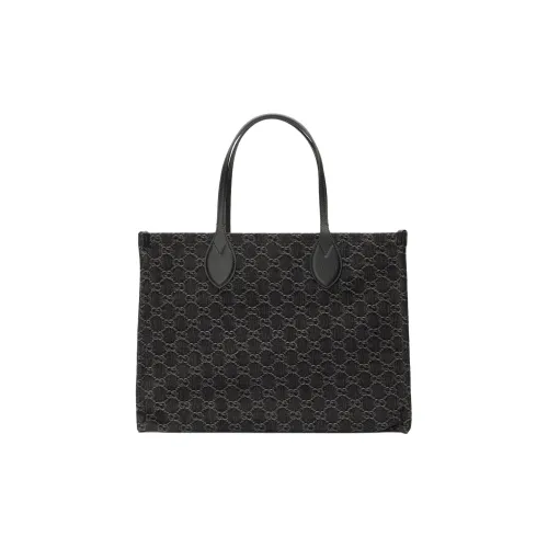 GUCCI Ophidia Деним с кожаными вставками обметка тоут сумка сумка для покупок сумка большая женская черный и серый