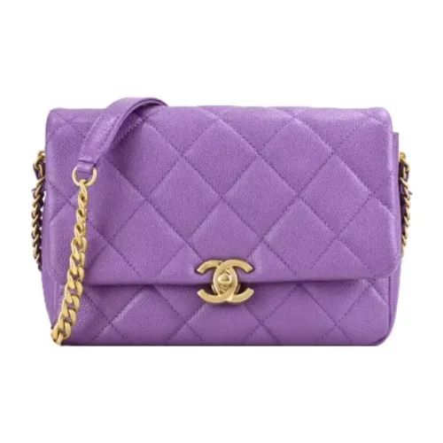 CHANEL 22P Коровья кожа крупнозернистая текстура сумка через плечо женская розово-фиолетовая