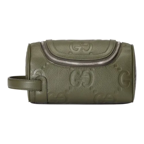 GUCCI Jumbo GG Кожа Туалетная сумка Маленькая Женская Темно-зеленая