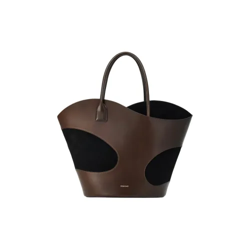 FERRAGAMO Телячья кожа с замшей большая женская сумка коричневый черный