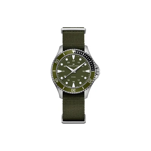 HAMILTON Khaki Marine Collection Кварцевый механизм Мужские часы Циферблат 37 мм Зеленый Нержавеющая сталь Корпус Тканевый Ремешок