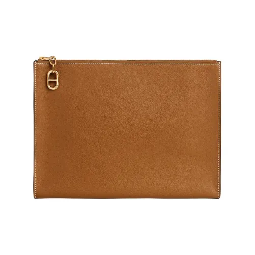 HERMES Zipengo Evercolor Телячья кожа Косметичка Большая Мужская 37 Золотисто-коричневый