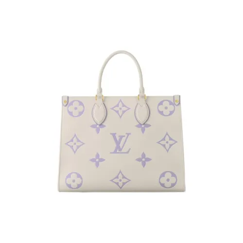 LOUIS VUITTON ONTHEGO Кожа Jungle Сумка Тоут Сумка Сумка для покупок Сумка среднего размера Женская Экрю и Фиолетовая